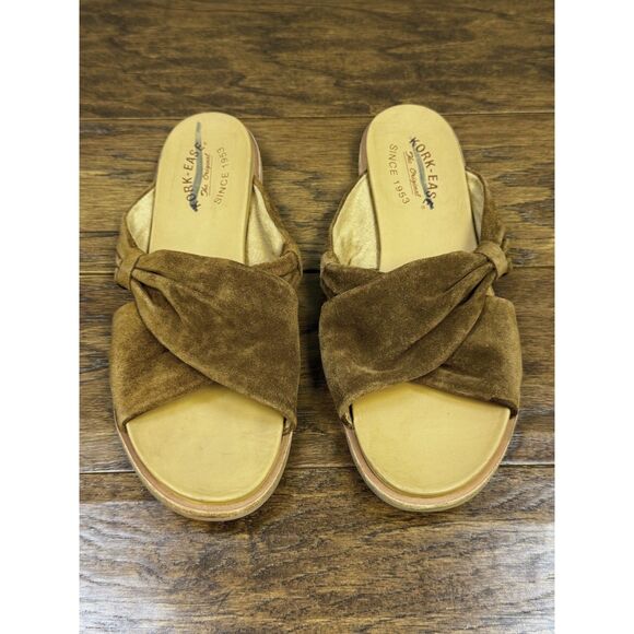 KORK-EASE Zel Suede Slide Sandals Rust Tobacco, Crossover Design, Sz 10M - Picture 2 of 5